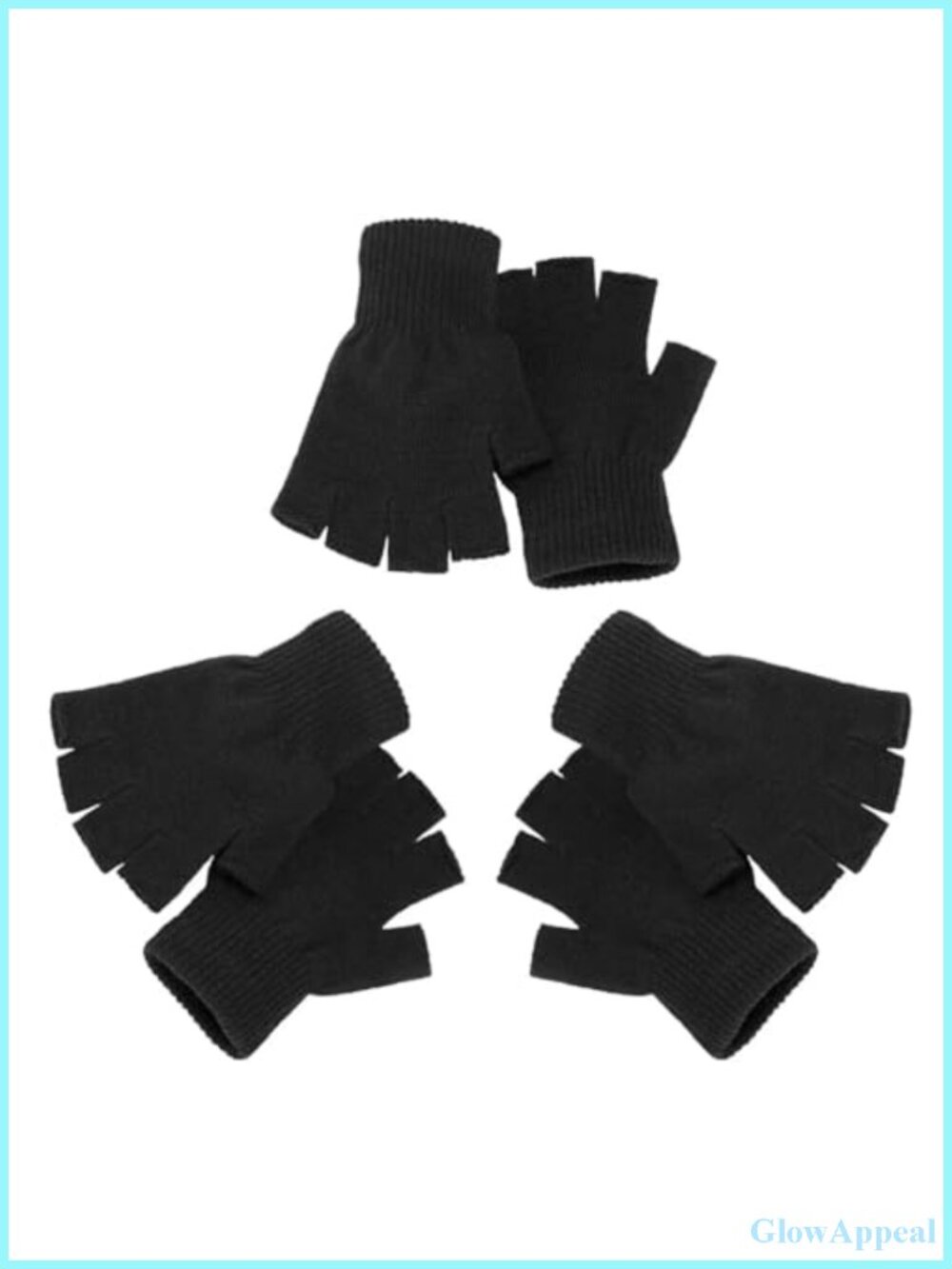 3 Pairs Fingerless Gloves Half Finger Black Knit Gloves